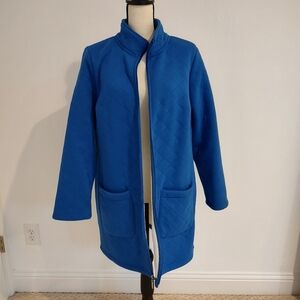 D&Co Denim&Company Blue Quilted Sherpa Stadium Coat Zip Up Pockets Medium